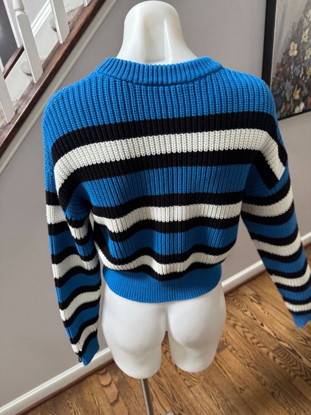 A.L.C. Matthews Cotton Knit Sweater Blue Black White Stripe XS - Picture 3 of 3